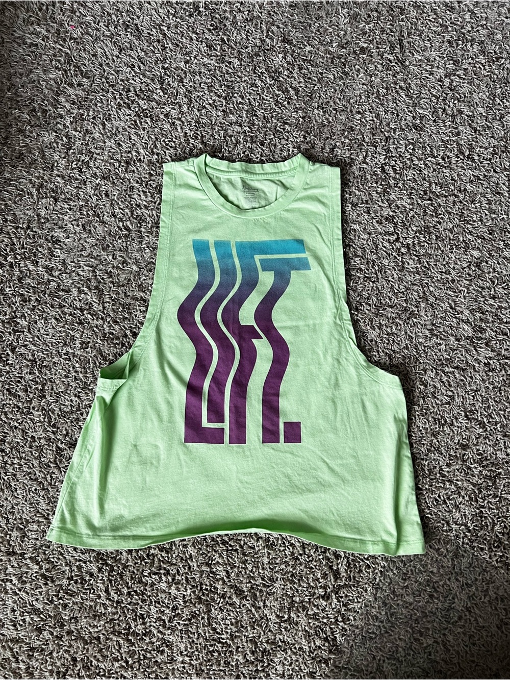 BuffBunny Light Green Muscle Tee with Blue and Purple Graphic